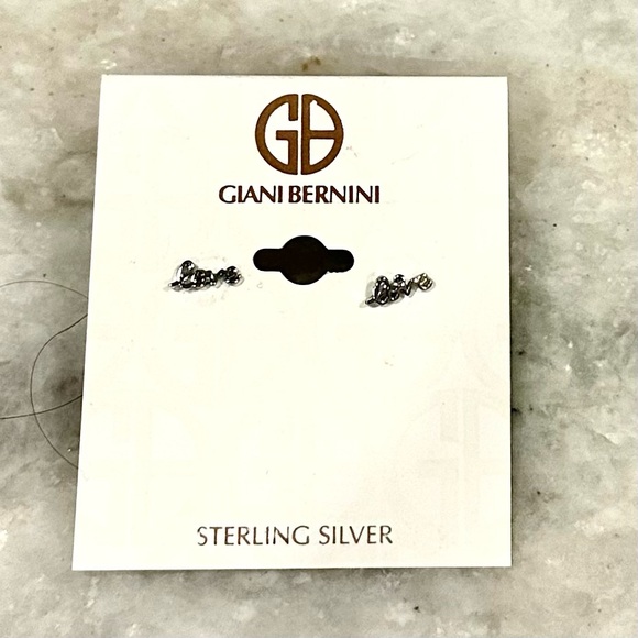 Love Script Stud Earrings in Sterling Silver New - Picture 2 of 8